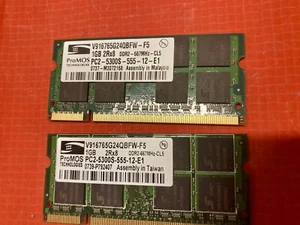 ProMOS 2GB 2x1GB DDR2 PC2-5300S 2Rx8 LAPTOP MEMORY RAM - Picture 1 of 1