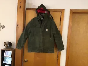Vintage Carhartt Green Duck Jacke Herren Kapuze Stepp gefüttert USA Distressed #IB40 - Bild 1 von 16