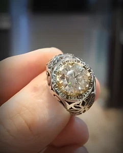 Original Mens Clear Moissanite Ring 925 Sterling Silver Moissanite Ring - Picture 1 of 5