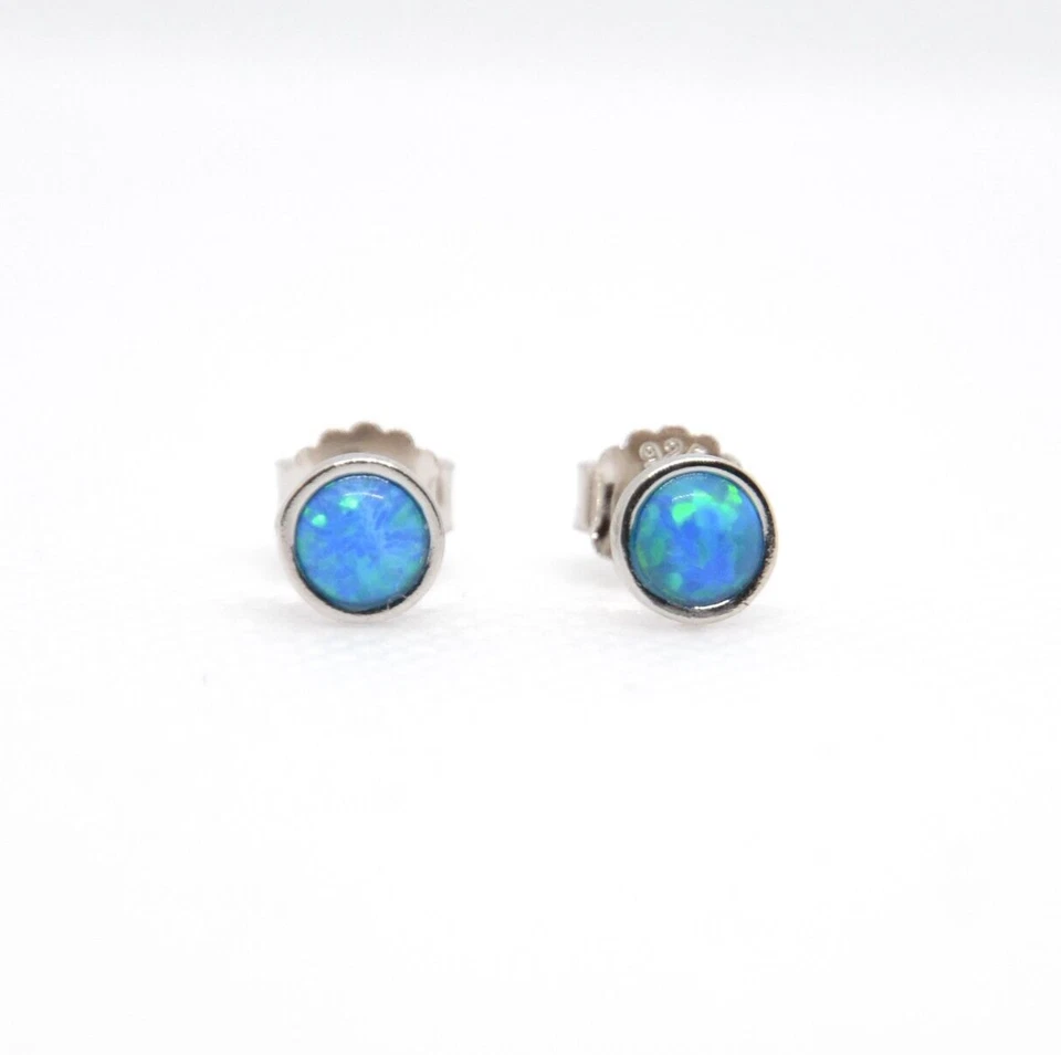 925 Sterling Silver Rhodium Syn. Opal 5mm Bezel Post Earring - Image 1 of 1