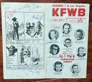 1960 KFWB Color Radio 98 Multi Signed Music Survey Johnny Cash Dion Brenda Lee++ - Imagen 1 de 5