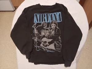 American Eagle Nirvana Sweater Distressed Look Black/Blue Sweatshirt Unisex SZ S - Bild 1 von 8