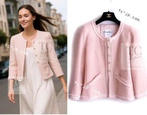 CHANEL 09A Pale Pink Apricot WoolMohair CollarlessTweed Jacket Karl Lagerfeld 34 - Picture 1 of 24