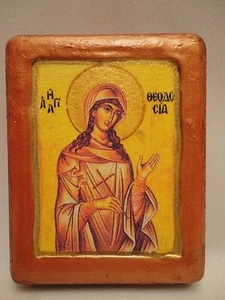 Saint Theodosia  Greek Orthodox Byzantine Rose Gold Prayer Icon on Pine Wood - Picture 1 of 9