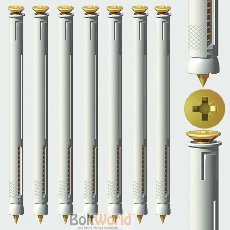 BOLT WORLD M8 & M10 MASONRY NYLON FRAME ANCHOR NYLON PLUG & SCREWS VARIOUS LENGTHS