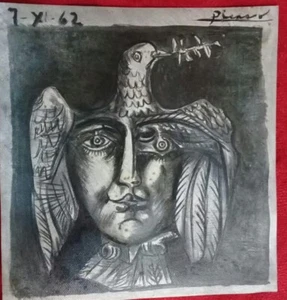 AWESOME painting by Pablo Picasso - Handmade Black & White / Cardboard / Signed - Picture 1 of 3
