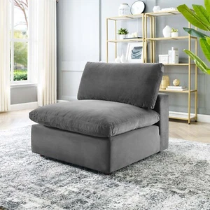 Modway Commix Down Filled Overstuffed Performance Velvet Armless Chair in Gray - Picture 1 of 8