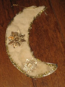 Vtg. 1970's Christmas Reproduction Handmade Scrap Moon Ornament 9" - Picture 1 of 3