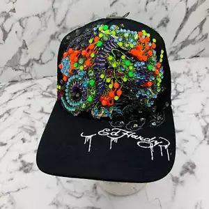 Sombrero de camionero Ed Hardy Dragons negro | diamantes de imitación multicolor para hombre nuevo con etiquetas - Imagen 1 de 7
