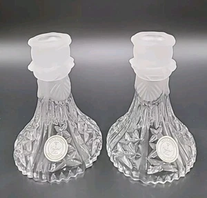 2 Rosenakzent Bleischliff Kristall mit Satin Matt Kerzenhalter Deutschland 5" H - Bild 1 von 5