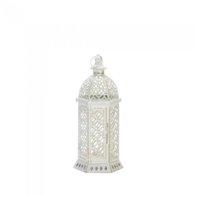Cutwork White Hexagon Candle Lantern - Image 1 of 2