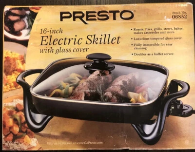 PRESTO SARTÉN ELÉCTRICA 16 PULGADAS CUBIERTA VIDRIO TEMPLADO SUPERFICIE ANTIADHERENTE Nuevo 06852 Foto 1 de 4