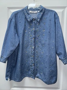 Victoria Jones Embroidered Denim Shirt/Jacket/Top Women’s Plus Size 3X - Picture 1 of 9