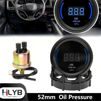 2" 52MM DIGITAL BLUE LED 0-10KPA OIL PRESSURE GAUGE PRESS METER W/ SENSOR 1/8NPT - Image 1 of 4