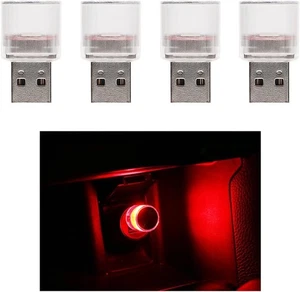 4 PCS USB LED Car Interior Atmosphere Lamp, Plug-in Mini Light Red - Picture 1 of 6
