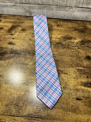 Corbata Nautica Rosa Azul A Cuadros Seda Clásica Patrón Preppy Accesorio para Hombres Foto 1 de 4