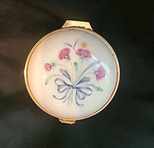 Lenox Porcelain ‘Poppies On Blue’ Round Hinged Trinket Container, Vintage - Picture 1 of 9