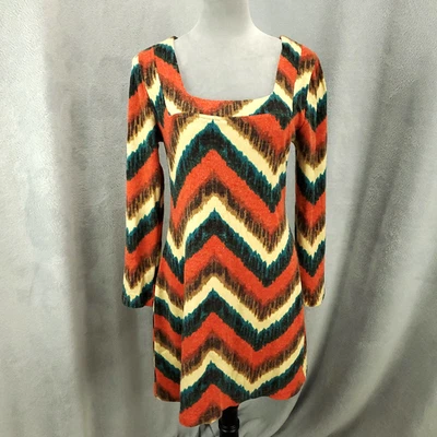 Aryeh Anthropologie Dress Womens Large Boho Chevron Orange Blue Artsy Mini Short - Image 1 of 4