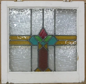 GEOMETRICAL OLD ENGLISH LEADED STAINED GLASS WINDOW 19.5" X 19.5" - Picture 1 of 3