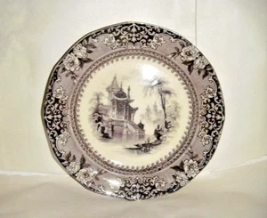 ANTIQUE FLOW BLACK 9-1/4" COREA PATTERN MULBERRY DINNER PLATE CLEMENTSON 1839-64 - Picture 1 of 17