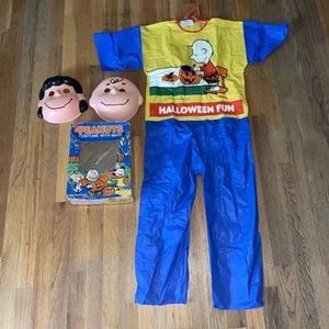 Peanuts Charlie Brown + Lucy Costume Mask 1966 Sears Large + Original Box Snoopy - Picture 1 of 24