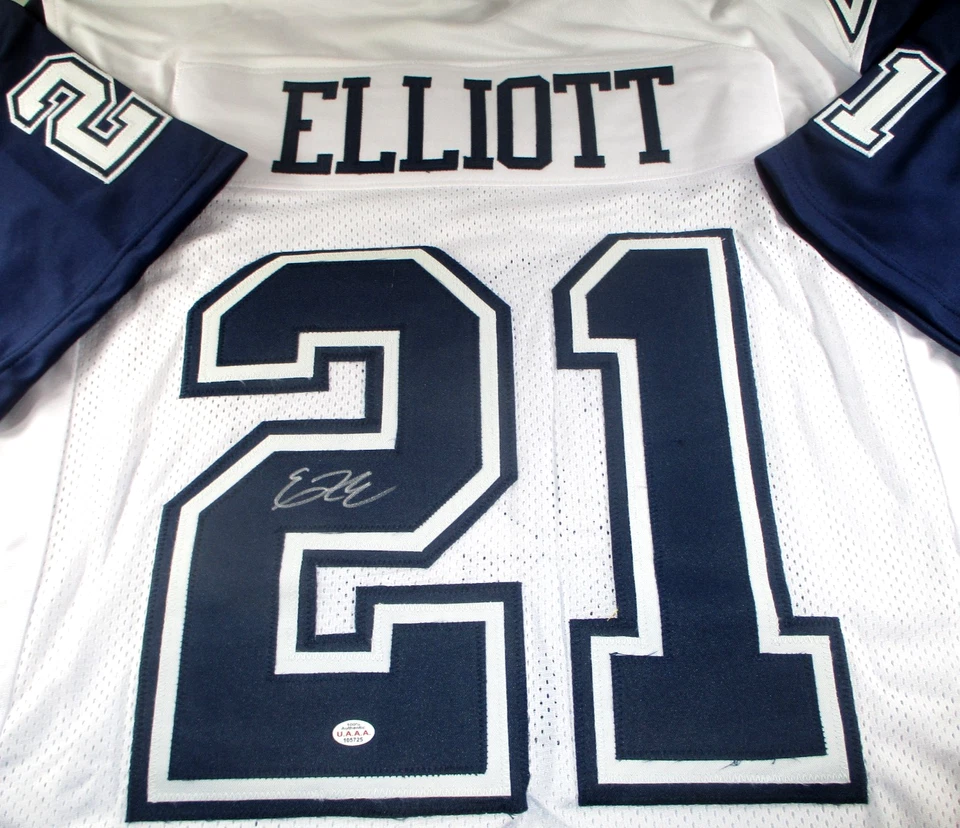 Camiseta de fútbol Ezekiel Elliott/autografiada de los Dallas Cowboys blanca personalizada/certificado de autenticidad Foto 1 de 4