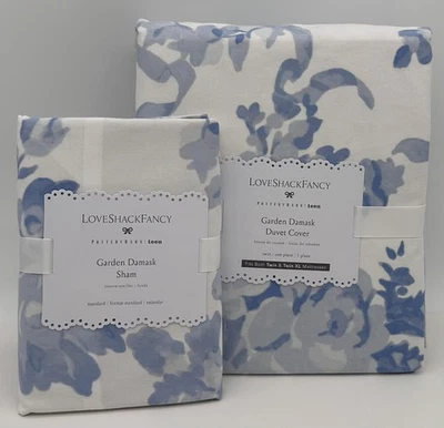 Pottery Barn Teen LoveShackFancy Garden Damask TWIN XL Duvet Cover & Sham ~ Blue - Image 1 of 2