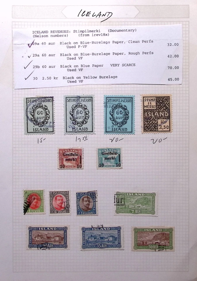 ISLANDIA: Ejemplos de ingresos usados - Colección antigua - Página de álbum - Imagen 1 de 1