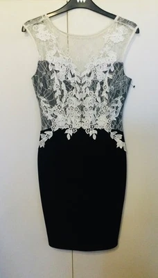 LIPSY Glam Special Occasion Black Pencil Dress With Ivory Lace Top - Size 10 - Image 1 of 4