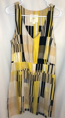 Maeve Anthropologie Dress Shift Yellow Black Sz 10 Retro MCM Artsy - image 1 of 4