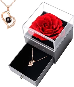 Ninonly Preserved Real Rose with I Love You Necklace in 100 Languages Gift Se... - Picture 1 of 7