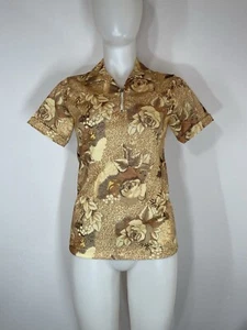 VTG 70s 1/4 Zip Polyester Top Women’s SZ XS Floral Short Sleeve - Bild 1 von 7
