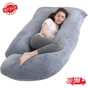 Jcickt Pregnancy Pillow J Shaped Full Body Pillow with Velvet Cover Grey Mate... - Picture 1 of 7