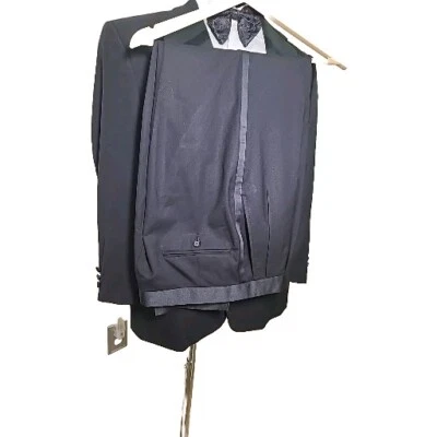 41R Burberrys Hombre Vintage 1 Botón Lana Noche Esmoquin Traje Negro Pantalones 32x29 Foto 1 de 4