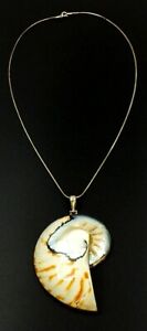 925 STERLING SILVER 85mm AMMONITE SHELL Pendant Necklace, 19.9" 38.76g - L25