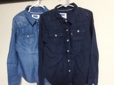 2PC LEVI'S  NAVY BLUE Denim Tencel Button Down SHIRT Size  6x  (6-7 yrs) lar - Image 1 of 4