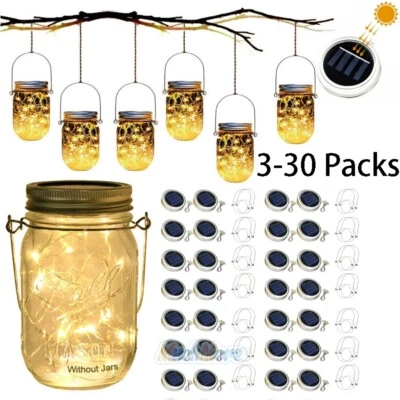 MUCH® 30x LED Solar Powered Mason Jar Lids Light Outdoor Landscape Decor Lamp+Hanger