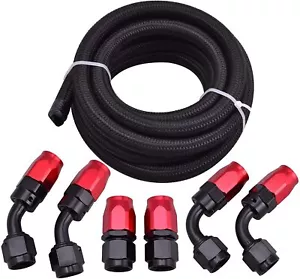 Fuel line Hose 6AN 3/8" Fitting Kit Braided Nylon Stainless Steel Oil Gas 10FT - Foto 1 di 12