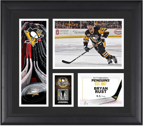 Bryan Rust Penguins Framed 15x17 Collage w/a Piece of GU Puck Cover