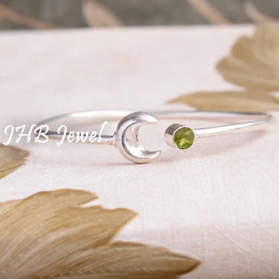 Apple Green Peridot Cut Gemstone 925 Sterling Silver Bangle Child Birthday Gift - Image 1 of 4