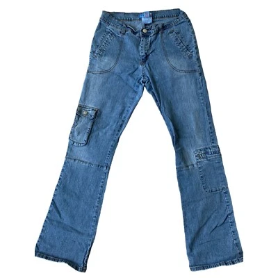 Pantalones de mezclilla Apollo para mujer de colección Y2K Jr 7/8 lavados a la piedra bolsillos de carga corte bota grunge boho Foto 1 de 4