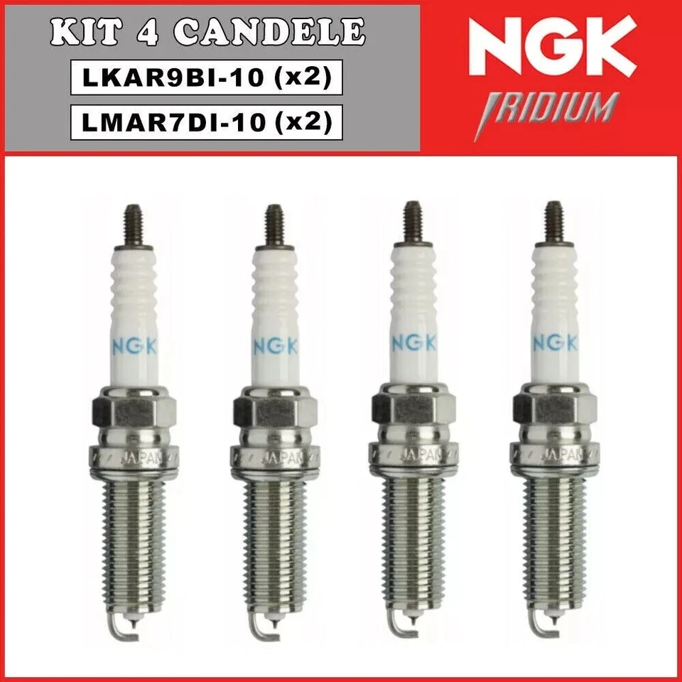 4 CANDELE NGK LKAR9BI-10 + LMAR7DI-10 PER KTM SUPERDUKE 1290 R 2016 2017 2018 - Immagine 1 di 2