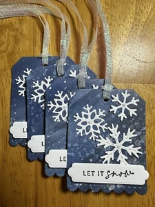 Stampin' Up! Blue With Snowflakes Gift Tag Set of 4, Let It Snow, w/Glitter - Picture 1 of 5