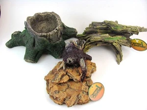 Terrarium Aquarium Decorations Trunk Desert Rock Feeder, Hideaway Dish - 3 Pcs - Picture 1 of 11