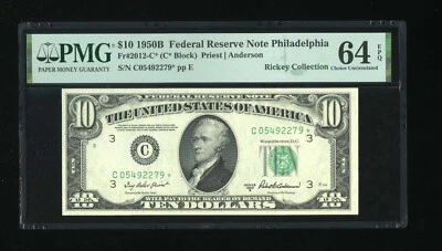 DBR 1950-B $10 Philadelphia STAR Fr. 2012-C* PMG 64 EPQ Serial C05492279* - Image 1 of 2
