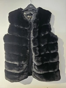NEW LOOK PINK VANILLA BLACK FAUX FUR WOMENS GILET ,SIZE M, Excellent Condition - Picture 1 of 12