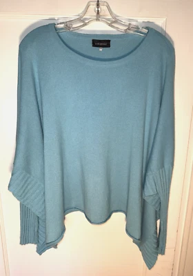 Poncho Suéter Eskandar Cachemira Seda Lado Abierto Azul Turquesa Talla O/S Foto 1 de 4