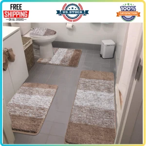 Bathroom Rugs Sets 4 Piece with Toilet Lid Cover Non-Slip Absorbentb Rugs and... - Picture 1 of 9