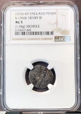 1216-47 ENGLAND SILVER 1 PENNY S-1356C HENRY III NGC AG 3 - Image 1 of 3