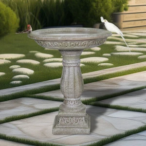 23.8'in Gray Bird Bath Outdoor Concrete Stand&bowls for Garden Patio Bird Feeder - Picture 1 of 9